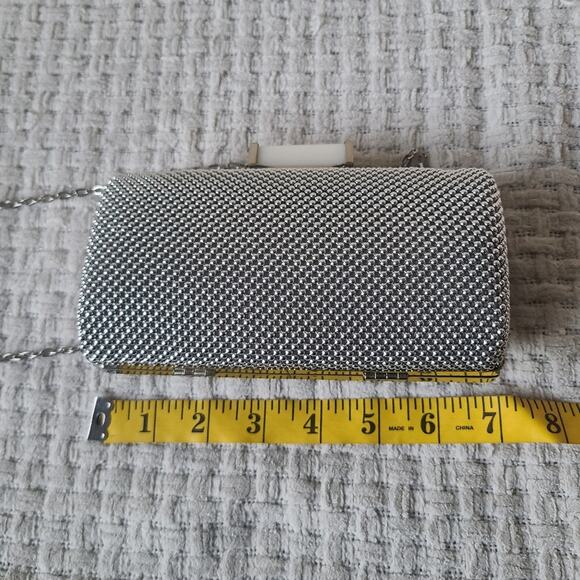 Jessica Mcclintock Clutch Crossbody Platinum Silver Beaded Bag - Picture 6 of 9